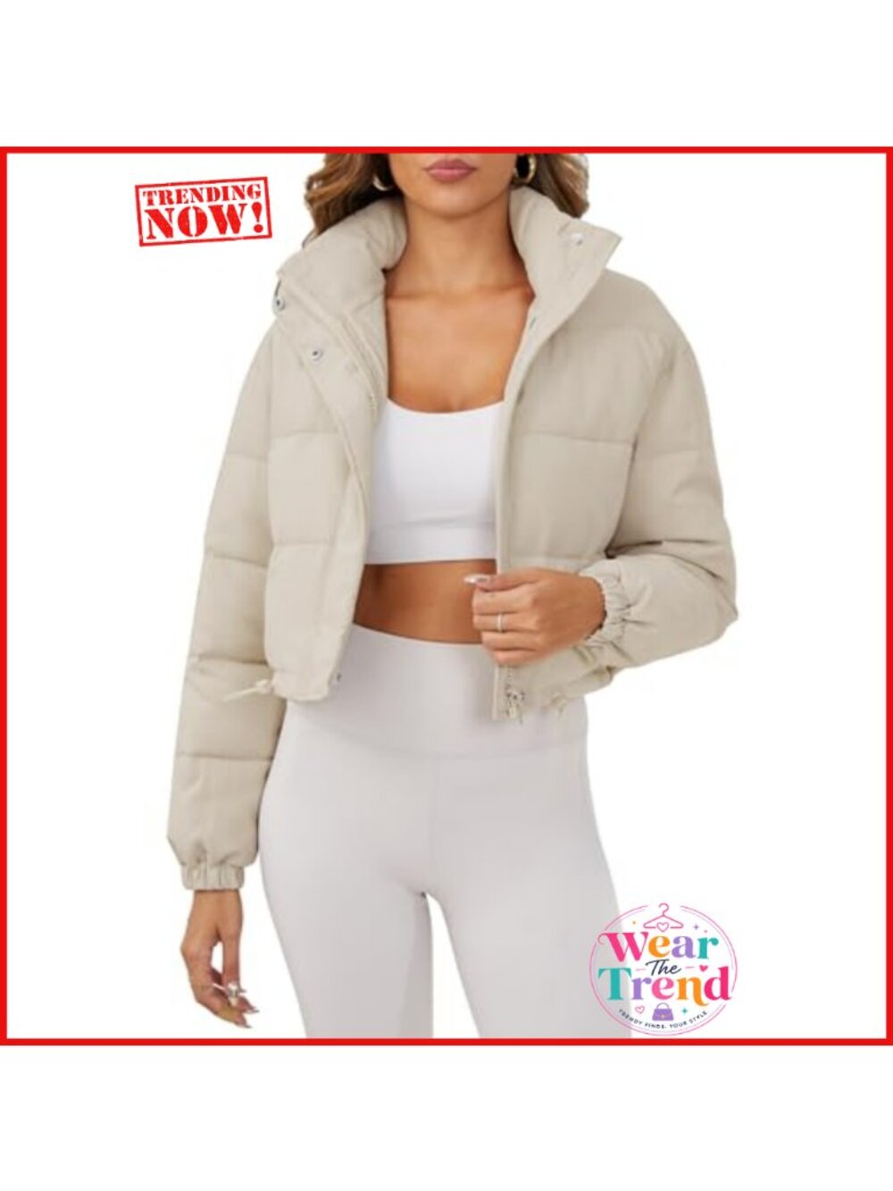 Women's Cropped Quilted Puffer Jacket Zip Up Stand Collar Padded Coat